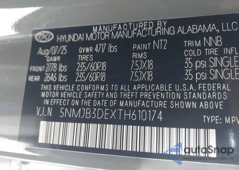 2026 Hyundai Tucson Sel from USA, damaged, VIN 5NMJB3DEXTH610174